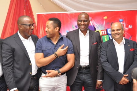 General Manager; Brand Assets, Airtel Nigeria, Obinna Aniche; Popular Nollywood Star, Mike Ezuronye; Chief Executive Officer & Managing Director, Airtel Nigeria, Segun Ogunsanya and Chief Operating Officer & Executive Director, Airtel Nigeria, Deepak Srivastava during the unveiling of the company’s new Come Alive brand campaign targeted at youth, at the Sheraton Hotel, Ikeja, Lagos